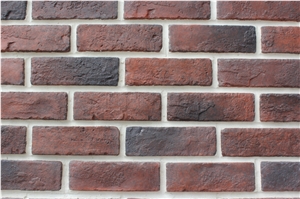 Classic Red with Black Color Man Made Bricks,Artificial Manufactured Stone Veneer Bricks,Cheap Faux Stone Veneer Walling Tiles for School Outdoor Wall Decor