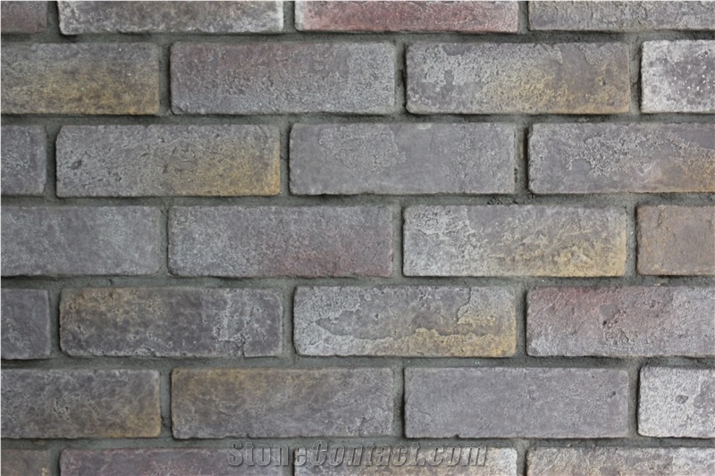 Classic Red with Black Color Man Made Bricks,Artificial Manufactured Stone Veneer Bricks,Cheap Faux Stone Veneer Walling Tiles for School Outdoor Wall Decor