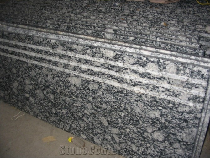 Guangdong Silver Grey Granite Steps,Sea Wave Flower Granite Stair Treads,Polished Wave Flower Granite Staircase with Stair Riser,Non-Slip Sea Wave Flower Granite Stair