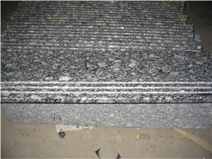 Guangdong Silver Grey Granite Steps,Sea Wave Flower Granite Stair Treads,Polished Wave Flower Granite Staircase with Stair Riser,Non-Slip Sea Wave Flower Granite Stair