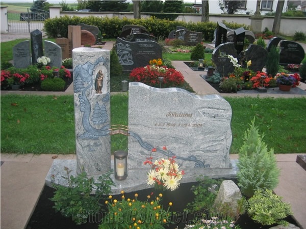 Beola Ghiandonata and Silver Platina Granite Gravestone, White Granite Monument Norway
