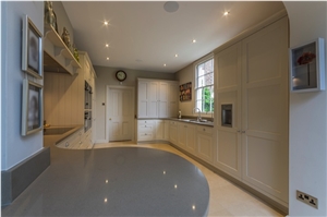Mercury Grey Quartz Stone Kitchen Peninsula and Perimeter Counter, Grey Quartz Kitchen Countertops