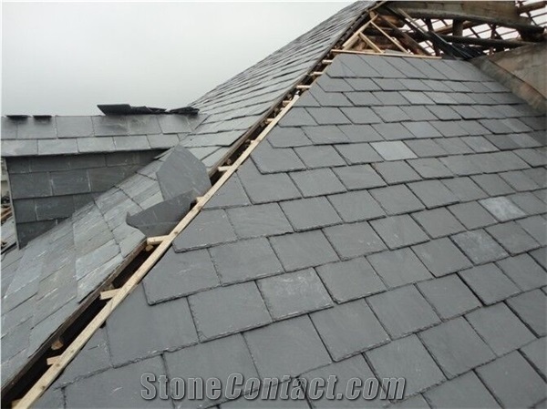 China Black Slate Roof Tile, Black Roof Tile ,Dark Roof Tile ,Arch Shape Roof Tile ,Square Shape Slate Roof Tile