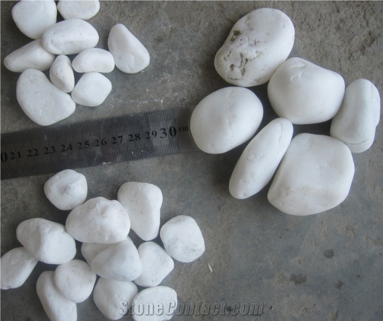 Snow White Pebble Stone, Snow White River Stone ,Snow White Flat Pebble ,Snow White Gravel ,Snow White Polished Pebble Stone, Machine Customized Pebble Stone