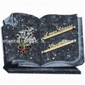 Blue Pearl Granite Book Carving Cemetery Headstones, Engraved Tombstones, Memorial Stone Gravestone, Western Style Single Monuments,Custom Tombstone Monument Design