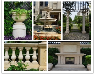 China Beige Marble Building Stones Project Walling Tiles Facades, Granite Garden Ornaments Projects for Cladding