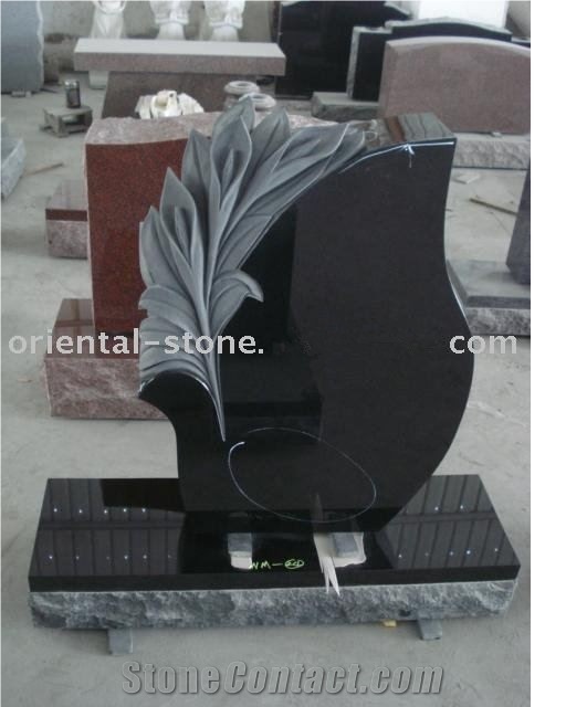 China Black Granite Tree Carving Headstones,Cemetery Engraved Tombstones, Memorial Stone Gravestone,Custom Tombstone Monument Design, Western Style Single Monuments