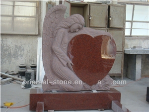 China G562 Granite Heart Carving Headstones, Cemetery Angel Engraved Tombstones, Western Style Single Monuments, Memorial Stone Gravestone, Custom Tombstone Monument Design