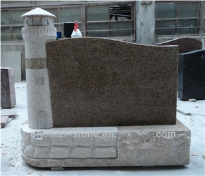 China G664 Granite House Carving Headstones, Cemetery Engraved Tombstones, Memorial Stone Gravestones, Western Style Single Monuments, Custom Tombstone Monument Design