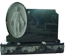 China Granite Engraved Headstones with Base, Cemetery Carving Tombstones, Natural Black Stone Memorial Gravestones, Western American Style Single Monuments, Custom Tombstone Monument Design