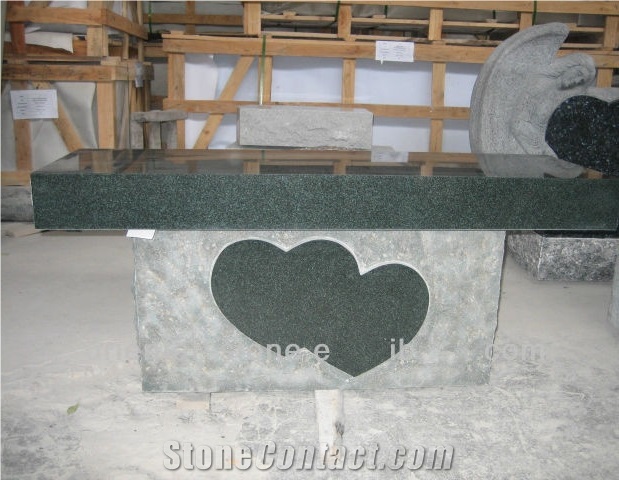 China Green Galaxy Granite Cremation Bench Engraved Tombstones, Heart Carving Headstones, Memorial Stone Gravestone, Custom Tombstone Monument Design, Western American Style Single Monuments