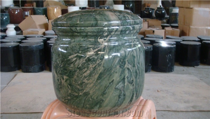 China Green Marble Memorial Accessories Funeral Urns for Ashes, Cremation Oval Urns, Cemetery Monumental Round Cinerary Casket, Natural Stone Crematorium Urn Vaults