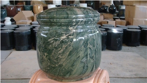 China Green Marble Memorial Accessories Funeral Urns for Ashes, Cremation Oval Urns, Cemetery Monumental Round Cinerary Casket, Natural Stone Crematorium Urn Vaults