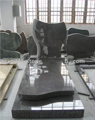 China Himalayan Blue Granite Tree Carving Headstones, Cemetery Engraved Tombstones, Custom Tombstone Monument Design, Western European Style Single Monuments, Memorial Natural Stone Gravestones