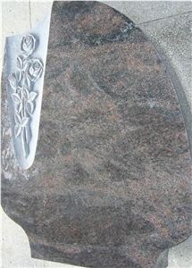 China Ice Brown Granite Flower Carving Headstones,Cemetery Engraved Tombstones,Memorial Stone Gravestones,Custom Tombstone Monument Design, Western Style Single Monuments
