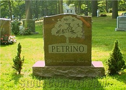 China Lu Red Granite Tree Carving Headstones, Cemetery Engraved Tombstones, Memorial Stone Gravestones, Custom Tombstone Monument Design, Western American Style Single Monuments with Base