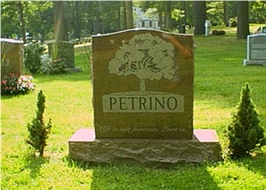 China Lu Red Granite Tree Carving Headstones, Cemetery Engraved Tombstones, Memorial Stone Gravestones, Custom Tombstone Monument Design, Western American Style Single Monuments with Base