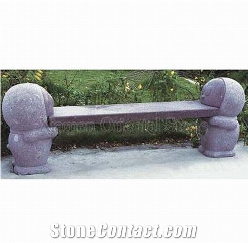 China Maple Red Granite Garden Sculptured Bench, Exterior Stone Benches Street Furniture, Outdoor Landscaping Stones Park Chairs