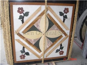 China Marble Waterjet Rosettes Medallion Mosaic Pattern, Interior Stone Home Decoration Floor Mosaic Medallion, Exterior Garden Decoration Square Composited Medallion