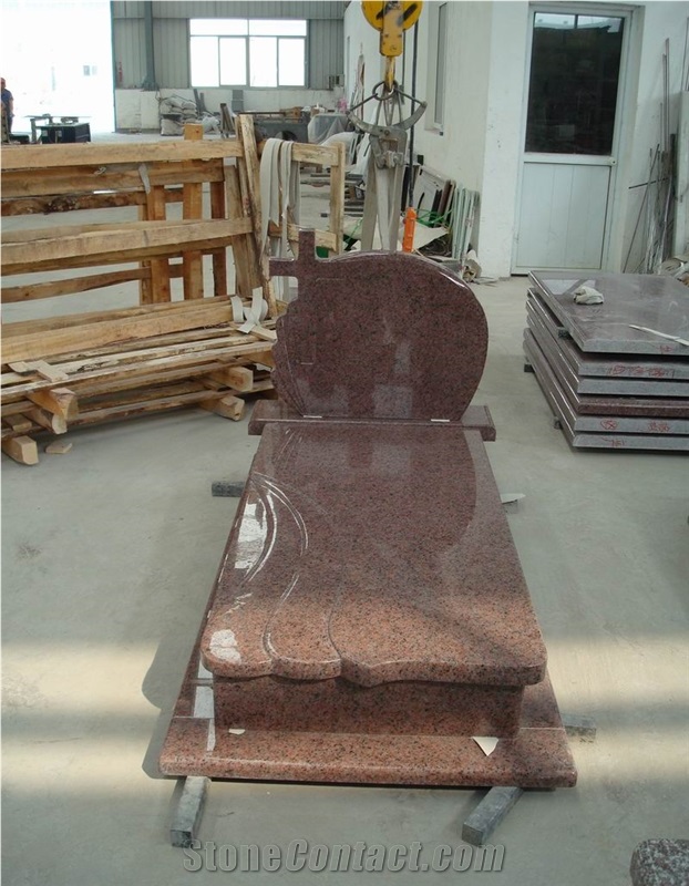 China Red Granite Cross Carving Headstones, Cemetery Engraved Tombstones, Memorial Stone Gravestones, Western Style Single Monuments, Custom Tombstone & Monument Design