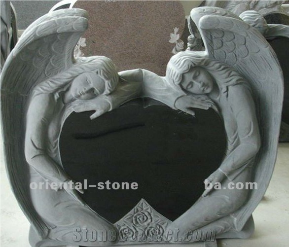 China Shanxi Black Granite Heart Carving Headstones, Cemetery Angel Engraved Tombstones, Western American Style Single Monuments, Custom Tombstone Monument Design, Memorial Stone Sculpture Gravestone