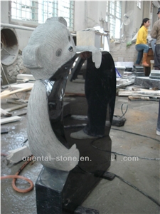 China White Granite Bear Carving Headstones,Cemetery Black Granite Engraved Tombstones,Natural Stone Memorial Gravestone,Western Style Single Monuments,Custom Tombstone Monument Design