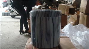 China White Onicciato Marble Memorial Accessories Funeral Urns for Ashes, Cremation Oval Urns, Cemetery Monumental Round Cinerary Casket, Natural Stone Crematorium Urn Vaults