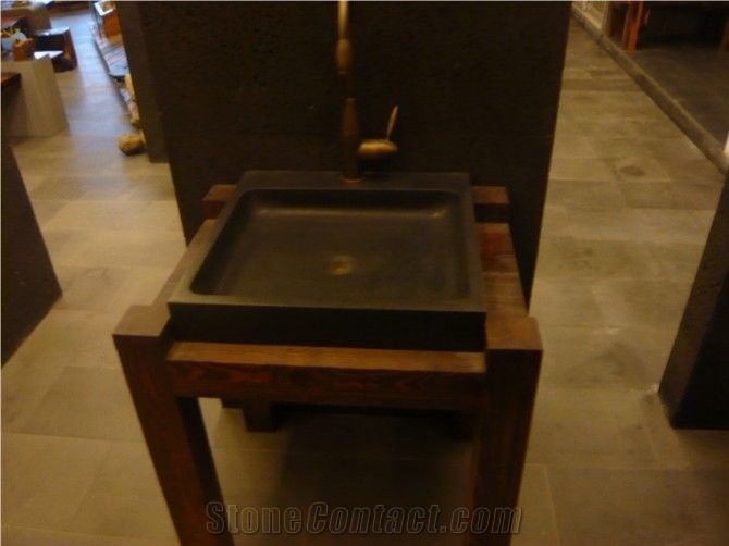 Mongolia Black Basalt Vessel Basin, Rectangle Sinks for Bathroom Outside