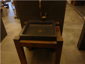 Mongolia Black Basalt Vessel Basin, Rectangle Sinks for Bathroom Outside