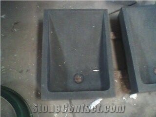 Mongolia Black Basalt Vessel Basin, Rectangle Sinks for Bathroom Outside