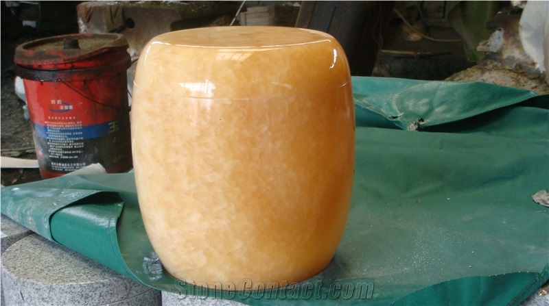 Yellow Onyx Memorial Funeral accessories Urns for ashes, Natural Stone Cinerary casket for Cemetery, Cremation Round Urns