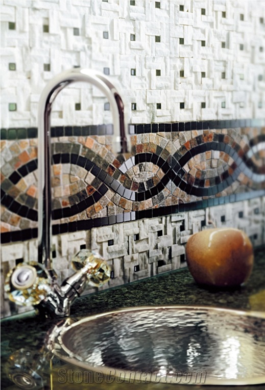 China Hot Sale Marble Mosaic Border Line,Marble Mosaic Flower Pattern Border Designs,Wave Pattern Marble Mosaic,Flower Pattern Mosaic Border