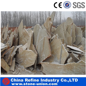 Slate Big Slabs China Slate, Random Flag Stone, Rust Yellow Slate Wall Cladding,Landscaping Stones,Crazy Stone, Irregular Flagstone Landscape