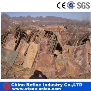 Slate Big Slabs China Slate, Random Flag Stone, Rust Yellow Slate Wall Cladding,Landscaping Stones,Crazy Stone, Irregular Flagstone Landscape