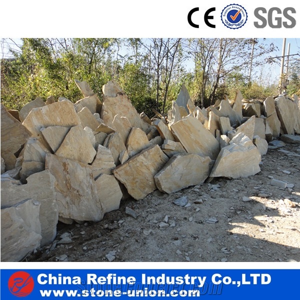 Slate Big Slabs China Slate, Random Flag Stone, Rust Yellow Slate Wall Cladding,Landscaping Stones,Crazy Stone, Irregular Flagstone Landscape