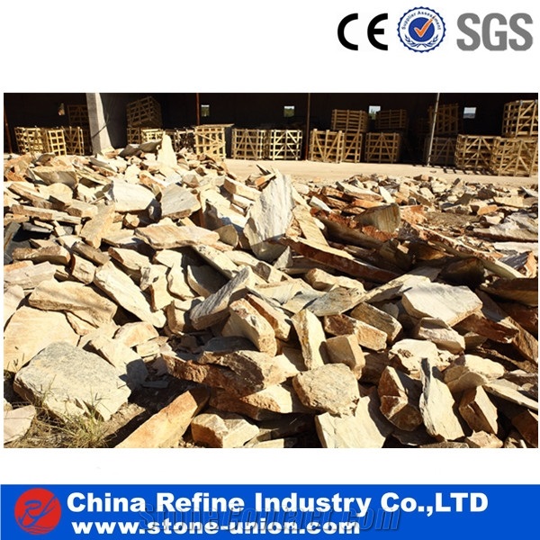 Slate Big Slabs China Slate, Random Flag Stone, Rust Yellow Slate Wall Cladding,Landscaping Stones,Crazy Stone, Irregular Flagstone Landscape