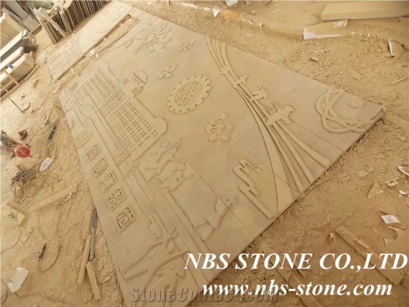 Beige Sandstone Carving Relief, Wall Reliefs