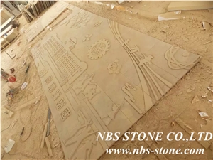 Beige Sandstone Carving Relief, Wall Reliefs
