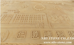 Beige Sandstone Carving Relief, Wall Reliefs