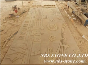 Beige Sandstone Carving Relief, Wall Reliefs