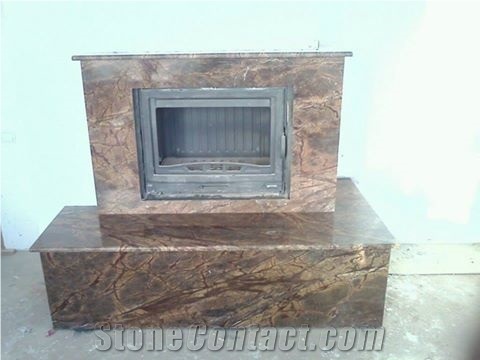 Rain Forest Brown Marble Fireplace Surround, Brown Marble Fireplace India