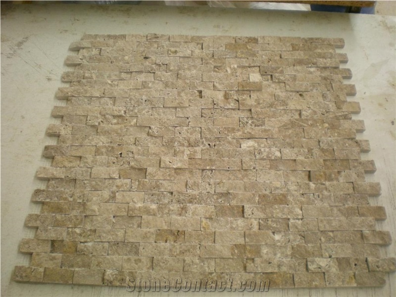 Noce Travertine Split Face Mosaic, Brown, Chocolate Travertine