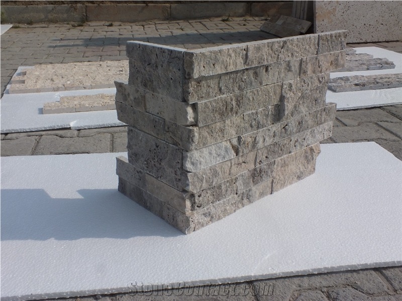 Silver Travertine L Shape Corner/Split Face, Grey Travertine Building Stones