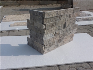 Silver Travertine L Shape Corner/Split Face, Grey Travertine Building Stones