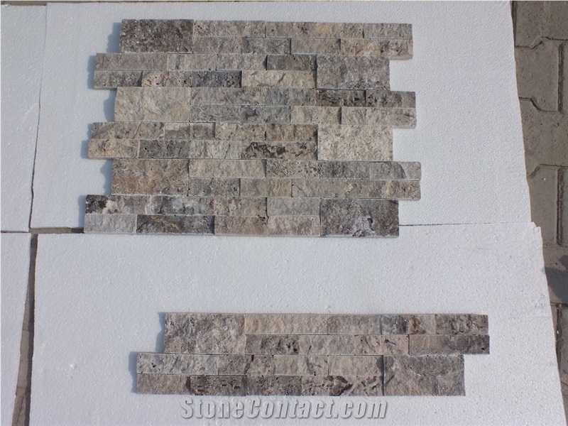 Silver Travertine Split Face Ledger Panel, Grey Travertine Wall Cladding, Wall Panel