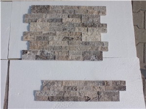 Silver Travertine Split Face Ledger Panel, Grey Travertine Wall Cladding, Wall Panel