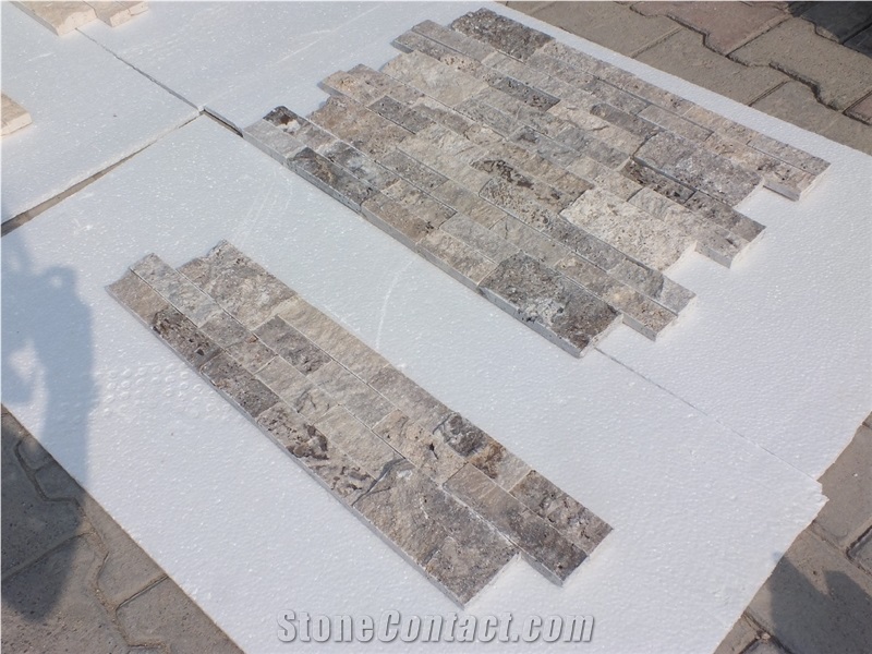 Silver Travertine Split Face Ledger Panel, Grey Travertine Wall Cladding, Wall Panel
