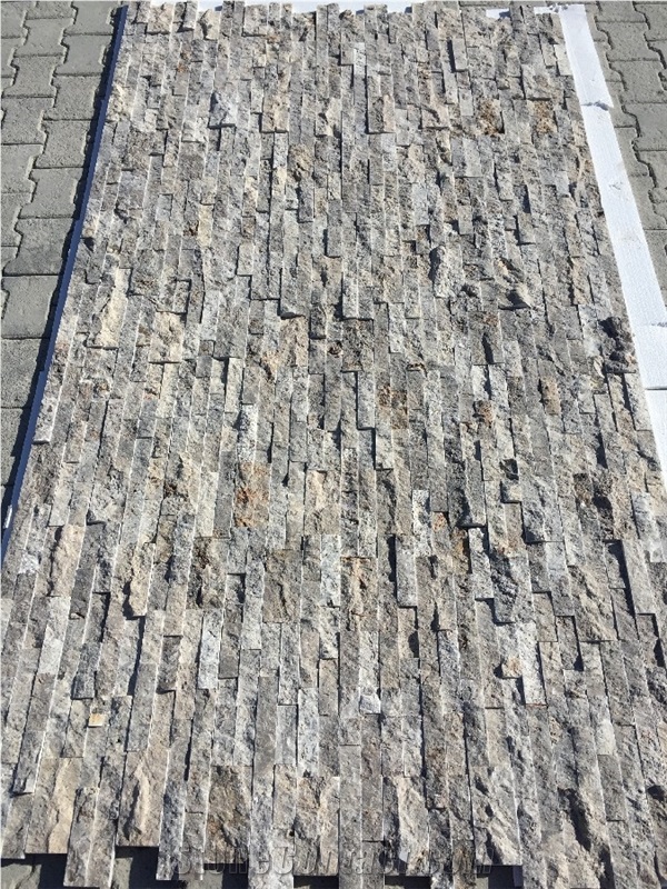 Silver Travertine Split Face Ledger Panel, Grey Travertine Wall Cladding, Wall Panel