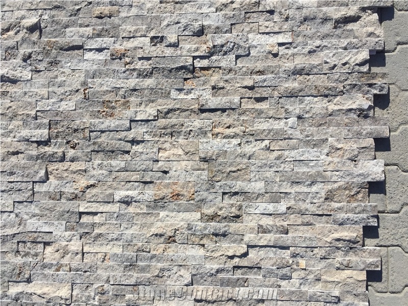 Silver Travertine Split Face Ledger Panel, Grey Travertine Wall Cladding, Wall Panel
