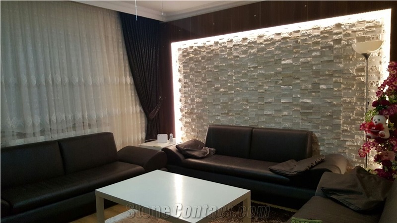 White Ivory Picasso Travertine Split Face+Honed, White Travertine Walling Panels